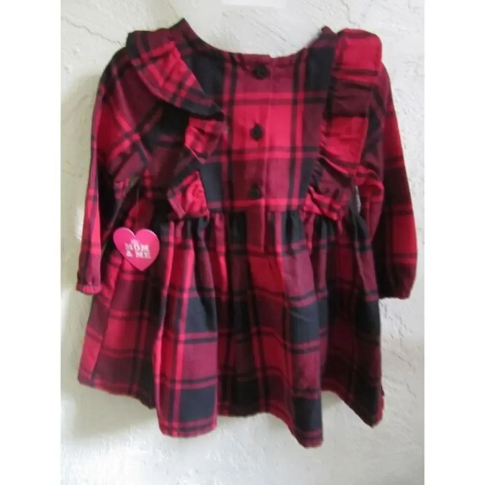 The Childrens Place Christmas Dress 6-9 Mo Buffalo Plaid w Ruffles Diaper Cover - Picture 2 of 4